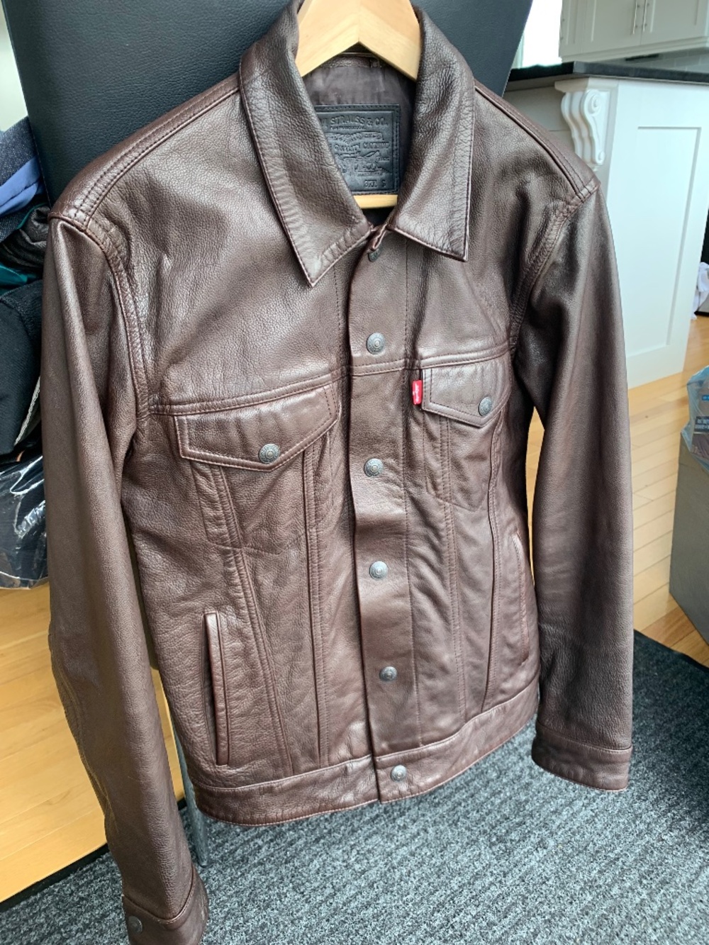 Rare LEATHER LEVI’S Trucker Jacket Brown Small